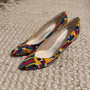 1980s Life Stride Multicolor Geometric Pointed-Toe Heels
